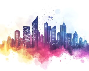 Fototapeta premium Vibrant City Skyline Silhouette with Colorful Blend