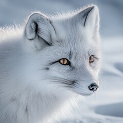 Obraz premium A close-up of an arctic fox, its fur thick and white against the snow