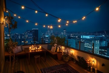 Romantic Rooftop Terrace Overlooking City Skyline