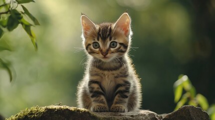 Fototapeta premium Adorable Bengal Kitten with Soft Fur in Nature