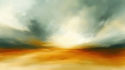 Obraz premium Abstract Landscape with Dramatic Sky and Golden Horizon Capturing the Essence of Tranquility and Emotions in Nature's Palette of Warm Colors and Soft Textures