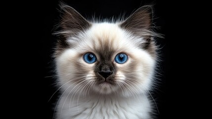 Fototapeta premium Young Ragdoll Cat with Stunning Blue Eyes