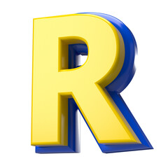 3D Render of the Letter R in Yellow and Blue