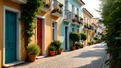 Fototapeta premium Charming Urban Scene with Colorful Residences
