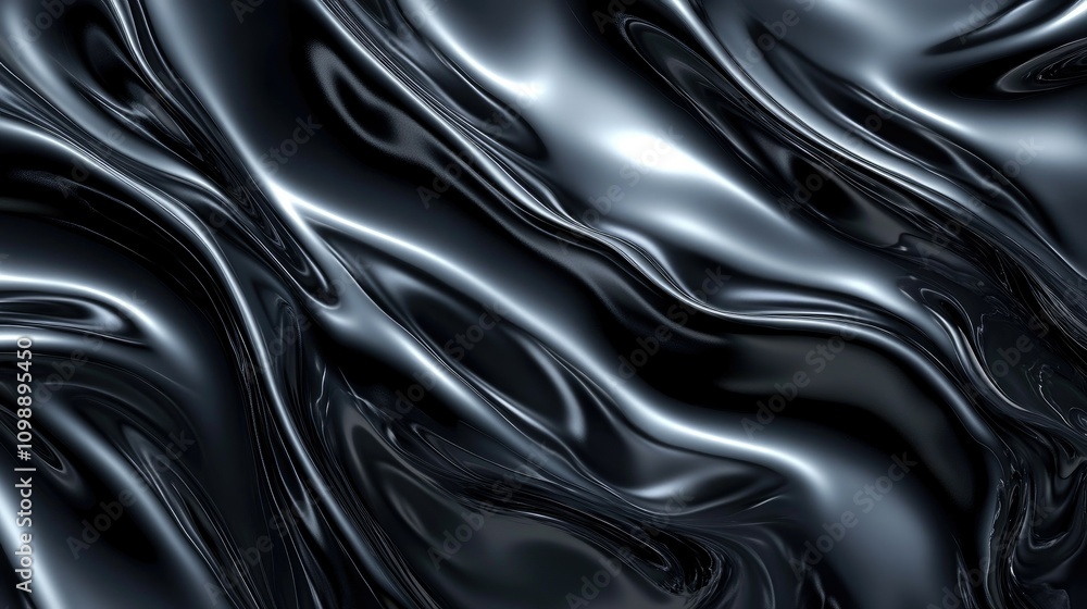 Aufkleber dramatic dark grey abstract fluid texture background, with ripples and metallic surface creating an 
