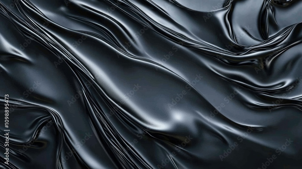 Poster Dramatic dark grey abstract fluid texture background, with ripples and metallic surface creating an elegant and striking visual composition