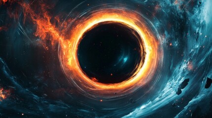 A close-up of a science fiction novel cover depicting a black hole as a central element of the plot