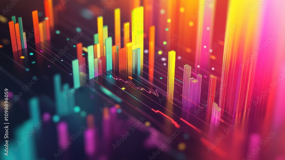 Aufkleber Isometric 3D chart displaying data metrics, with colorful gradients and clean lines, showcasing the visual representation of complex digital information