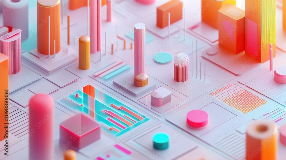 Aufkleber Isometric 3D chart displaying data metrics, with colorful gradients and clean lines, showcasing the visual representation of complex digital information