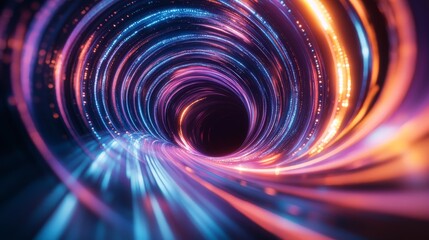Obraz premium A close-up of a theoretical wormhole created by a rotating black hole, proposed as a potential pathway for time travel