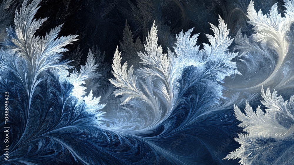 Aufkleber shattered ice crystals form glowing abstract fractal patterns in a winter scene, with cool shades of