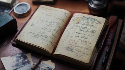 Obraz premium Vintage journal open on desk.
