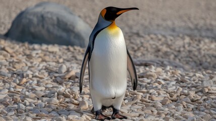 Fototapeta premium King penguin standing on a rocky beach in the wild.