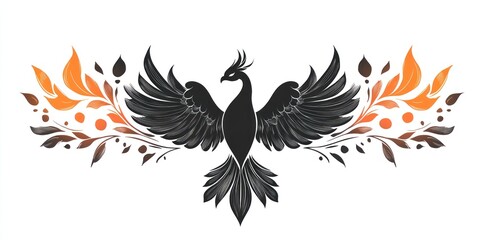 Obraz premium Black Phoenix Bird with Orange Floral Wings Design