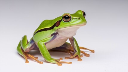 Obraz premium Green tree frog with large eyes on a white background.