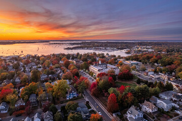 Sunset over Long Island Town in Fall