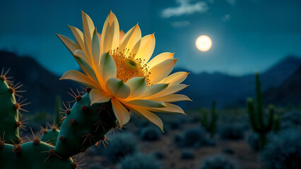Naklejka premium Moonlit Bloom of Selenicereus Cactus