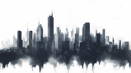 Obraz premium Futuristic dystopian cityscape surrounded by tall buildings isolated on transparent background. Sci-fi. Illustration