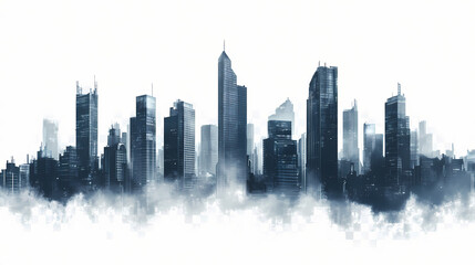 Fototapeta premium Futuristic dystopian cityscape surrounded by tall buildings isolated on transparent background. Sci-fi. Illustration