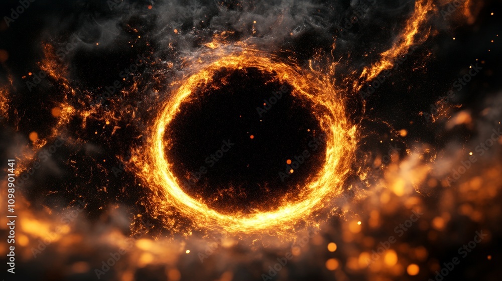 Poster a dynamic rendering of a black hole quantum fluctuations, showing particle creation and annihilation