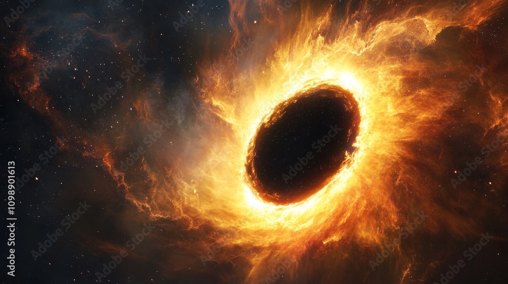 Poster a dynamic rendering of a star orbiting a black hole, with time dilation causing dramatic shifts in l