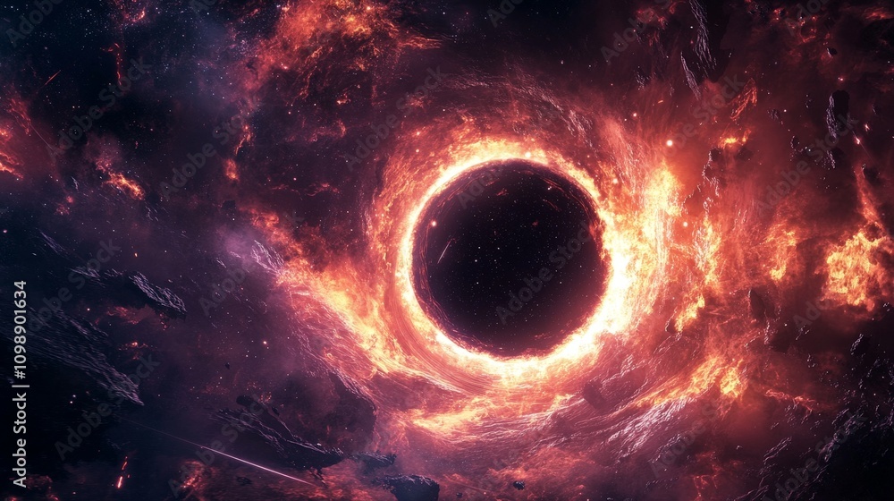 Poster a dynamic scene from a popular tv series featuring a black hole as a gateway to another dimension or