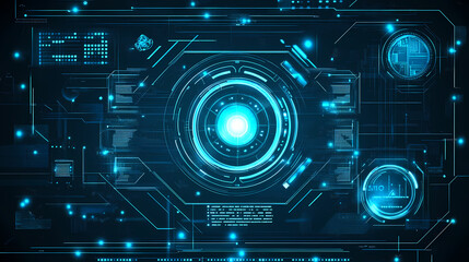 Obraz premium Abstract futuristic blue digital technology interface with lines and glowing lights for digital screens, presentations, and backgrounds. Sci-fi. Illustration