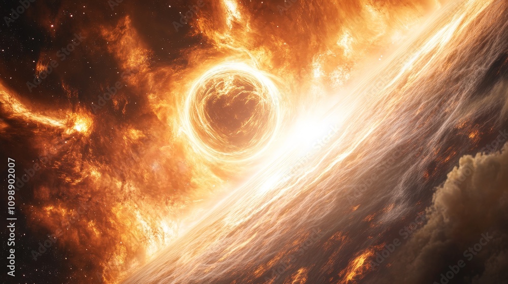 Poster a dynamic shot of a distant planet orbiting a neutron star, where time moves differently for its inh