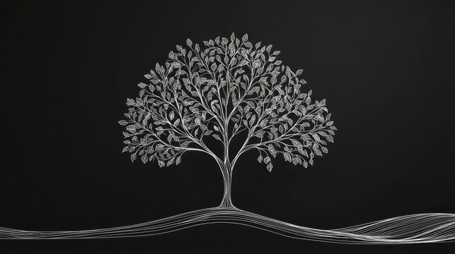 Silver tree on dark background.