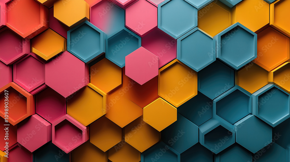 Poster simple hexagonal elements forming a geometric pattern for technology, medical, or science concepts
