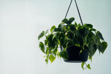 Hanging Philodendron with Heart-Shaped Leaves in a Black Planter