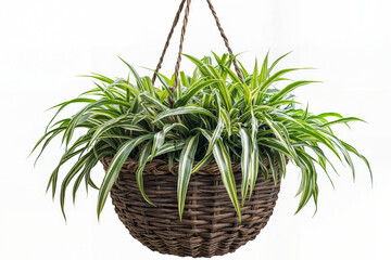 Spider Plant in Rustic Hanging Basket - Lush Greenery