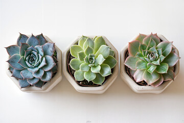 Trio of Succulents in Geometric Pots - A Minimalist Delight