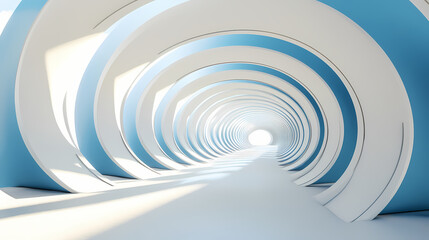 Obraz premium A futuristic tunnel with concentric blue and white rings creates a 3d effect, ideal for digital art and sci-fi projects. Sci-fi. Illustration