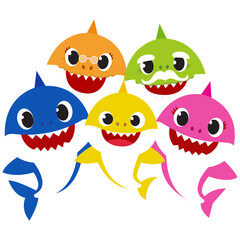 Fototapeta premium group of five shark illustration with smile and color rainbow