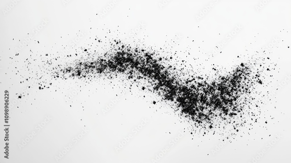 Poster abstract representation of decentralized computing, featuring a dynamic dispersal of black and gray 