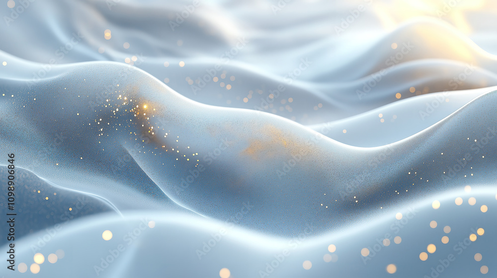Poster abstract white waving particles with floating dust animation in a clean and futuristic