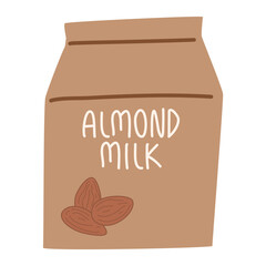 Hand Drawn Almond Milk Carton and Glass Illustration