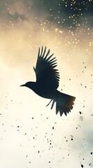 Fototapeta premium Silhouettes and Compositions blending geometric, Silhouette of a Bird in Flight Against a Colorful Sky