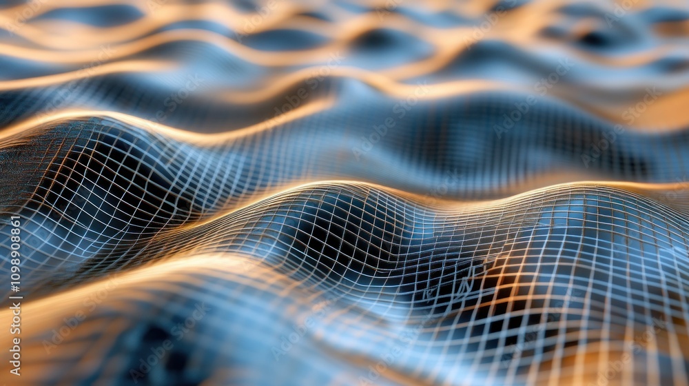 Poster abstract background flowing, wavy surface with a grid-like texture