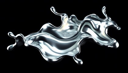 Black background with chrome liquid effect, radiant and glossy metallic textures