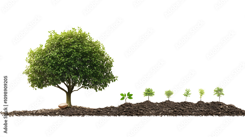 Poster a sequence showing a seed sprouting into a sapling and then into a full-grown tree