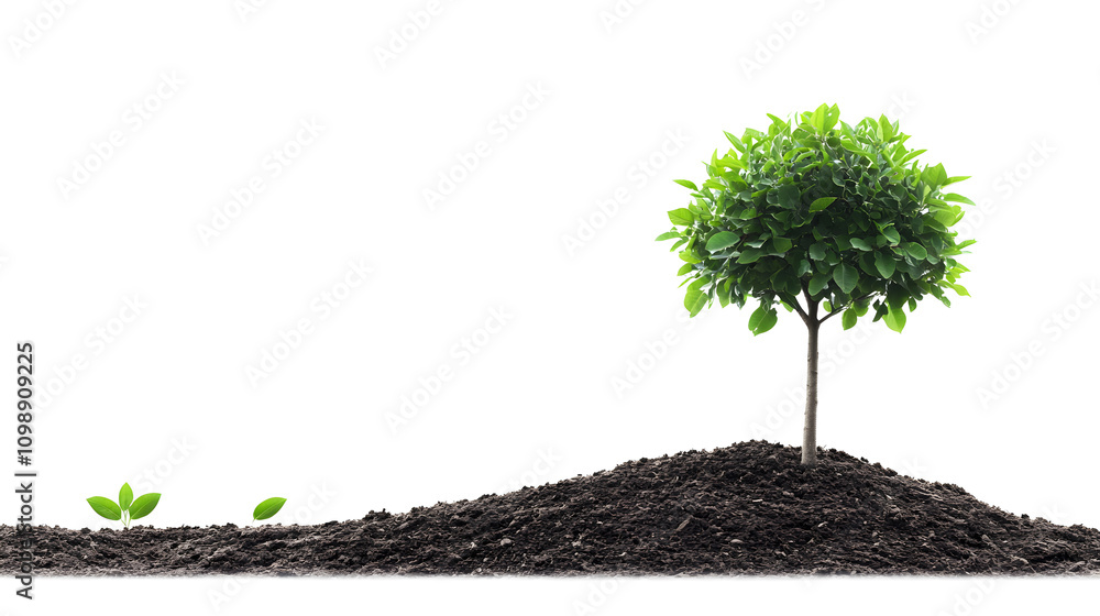 Poster a sequence showing a seed sprouting into a sapling and then into a full-grown tree