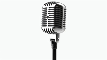 Fototapeta premium A vintage microphone on a stand against a white background.