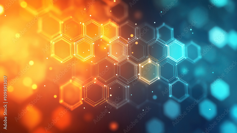 Poster science and technology inspired background with hexagonal molecular structures for medical design