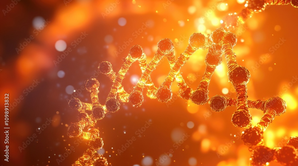 Poster 3d illustration of illuminated rna structure intertwined with a viral particle, set against a dynami