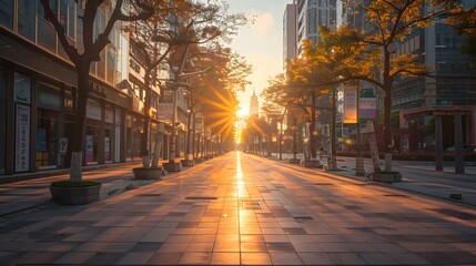 Fototapeta premium Tranquil Dawn in a Busy Metropolis A Serene Cityscape at Sunrise
