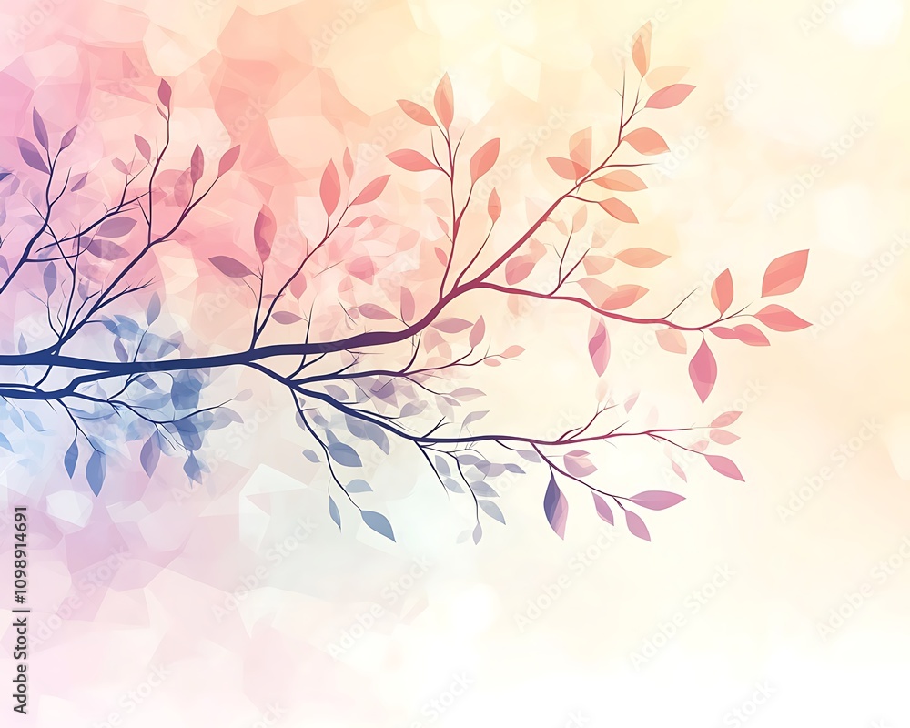 Poster silhouettes and compositions blending geometric, elegant tree branch silhouette with soft background