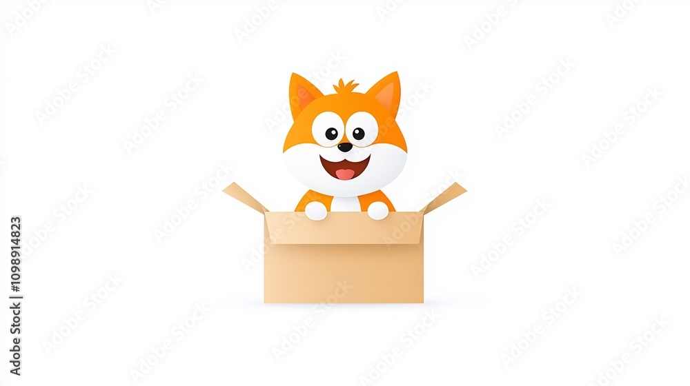 Aufkleber a playful cartoon animal popping out of a vibrant and colorful delivery box against a clean white ba