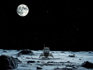 Lunar spacecraft lander module sitting on the moon's south pole for lunar exploration program, outer space missions, spacecraft, landing